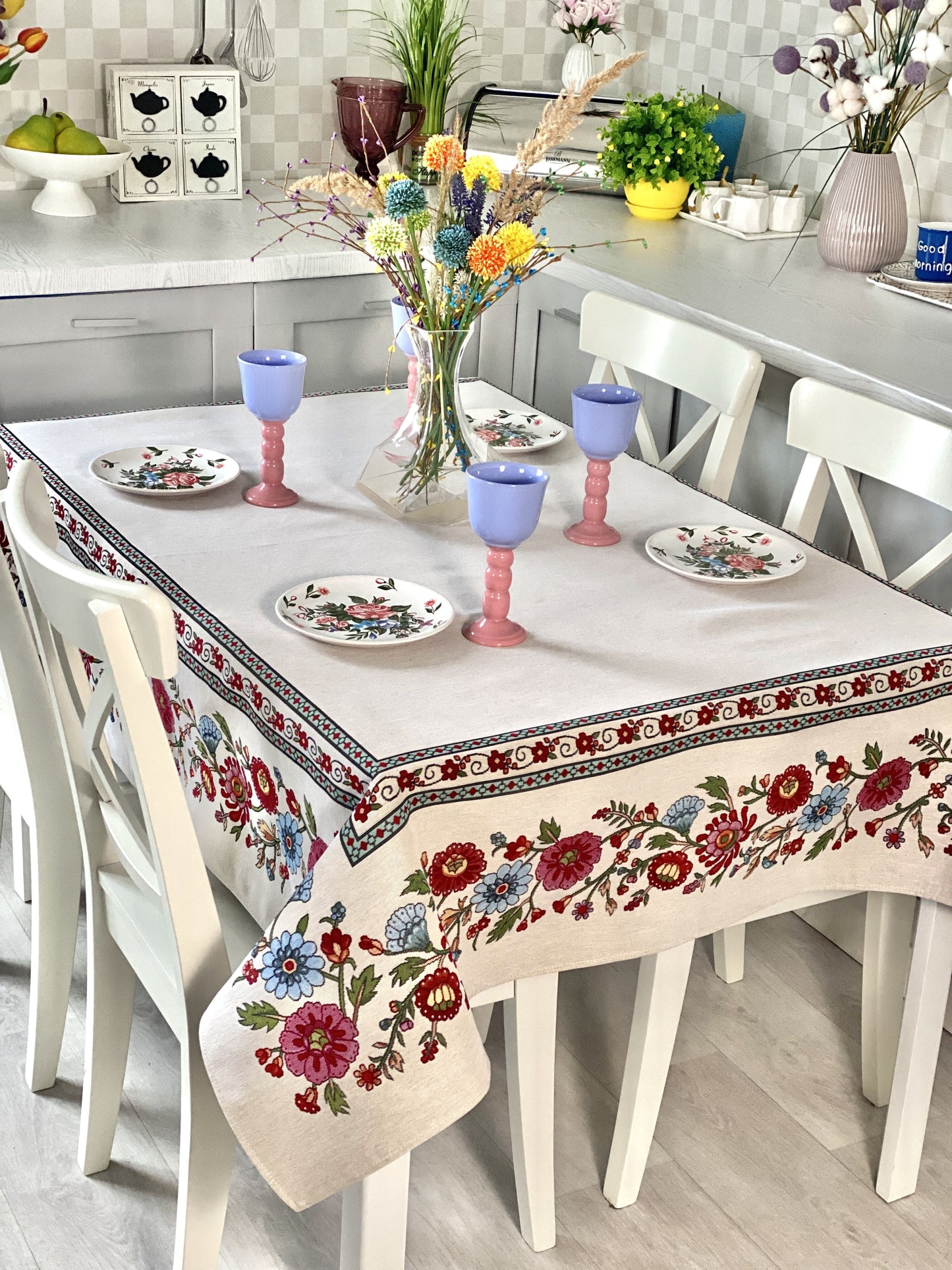 Rectangular tablecloth «Folk Floral» - Premium Tapestry - Textile4Family