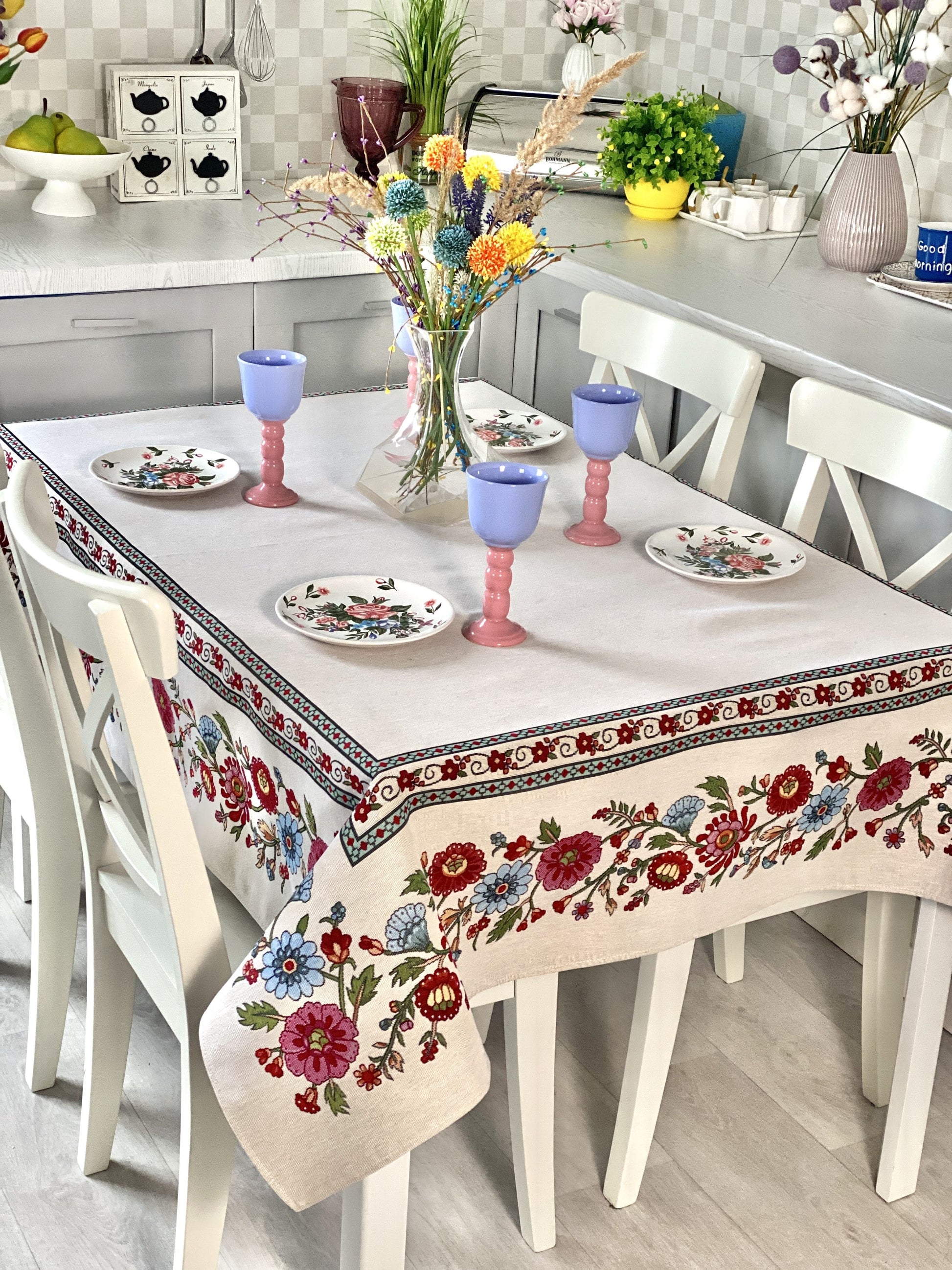 Rectangular tablecloth «Folk Floral» - Premium Tapestry - Textile4Family