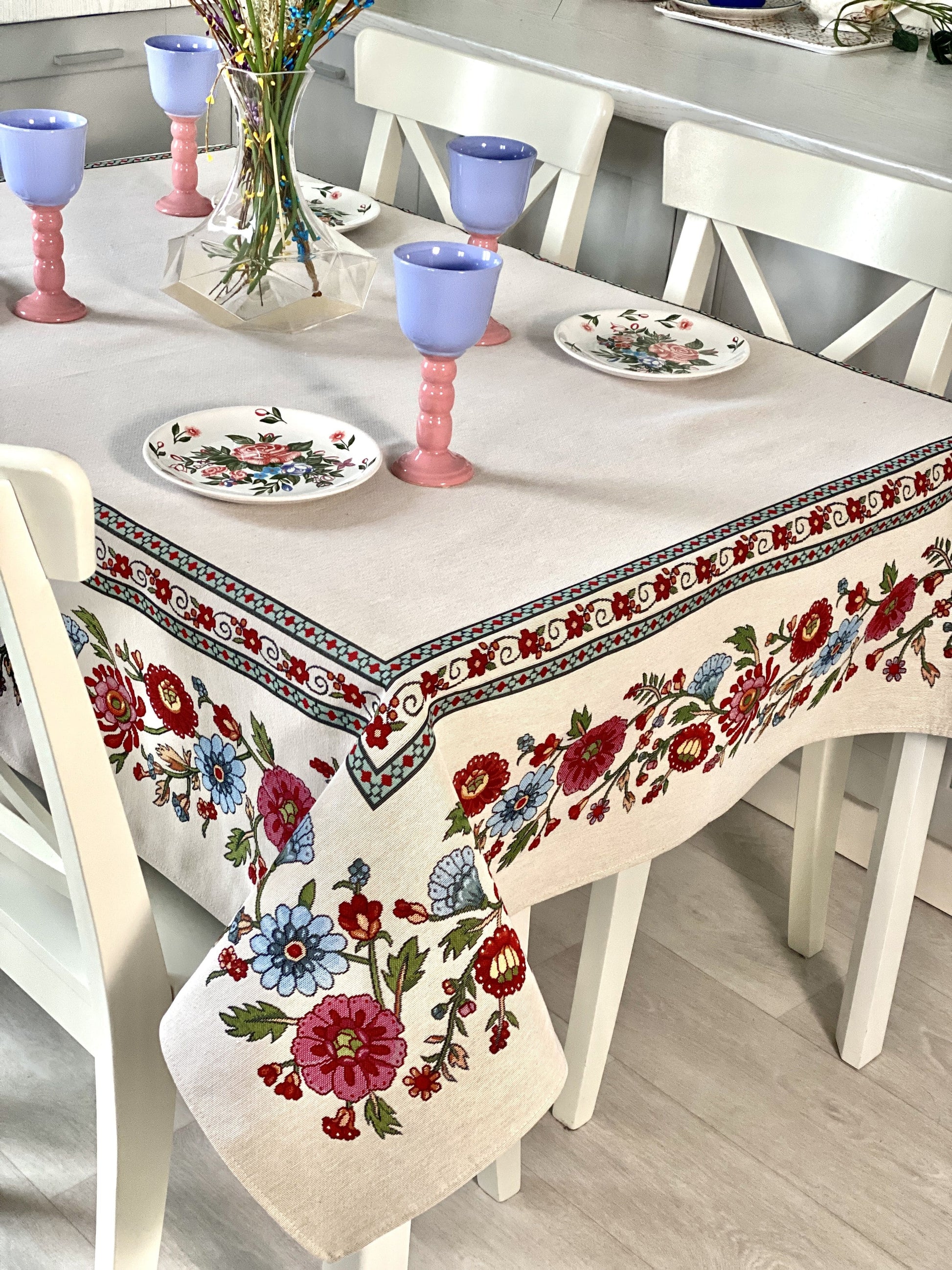 Rectangular tablecloth «Folk Floral» - Premium Tapestry - Textile4Family