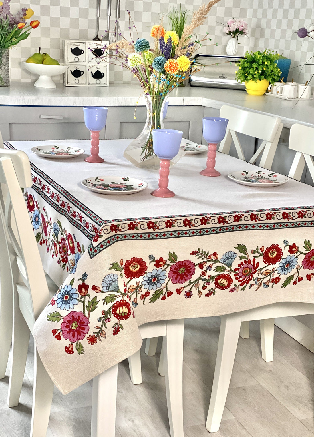 Rectangular tablecloth «Folk Floral» - Premium Tapestry - Textile4Family