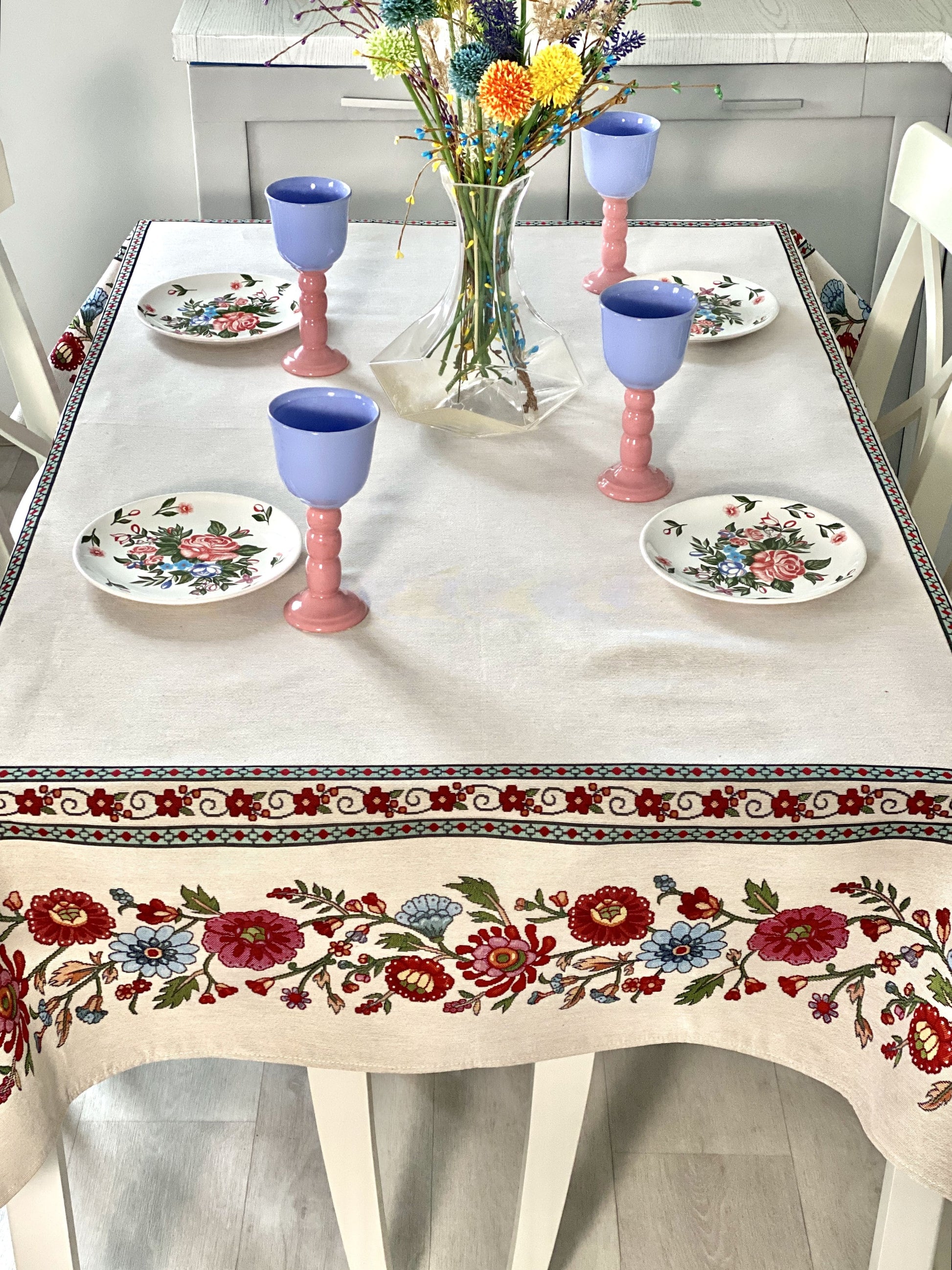 Rectangular tablecloth «Folk Floral» - Premium Tapestry - Textile4Family