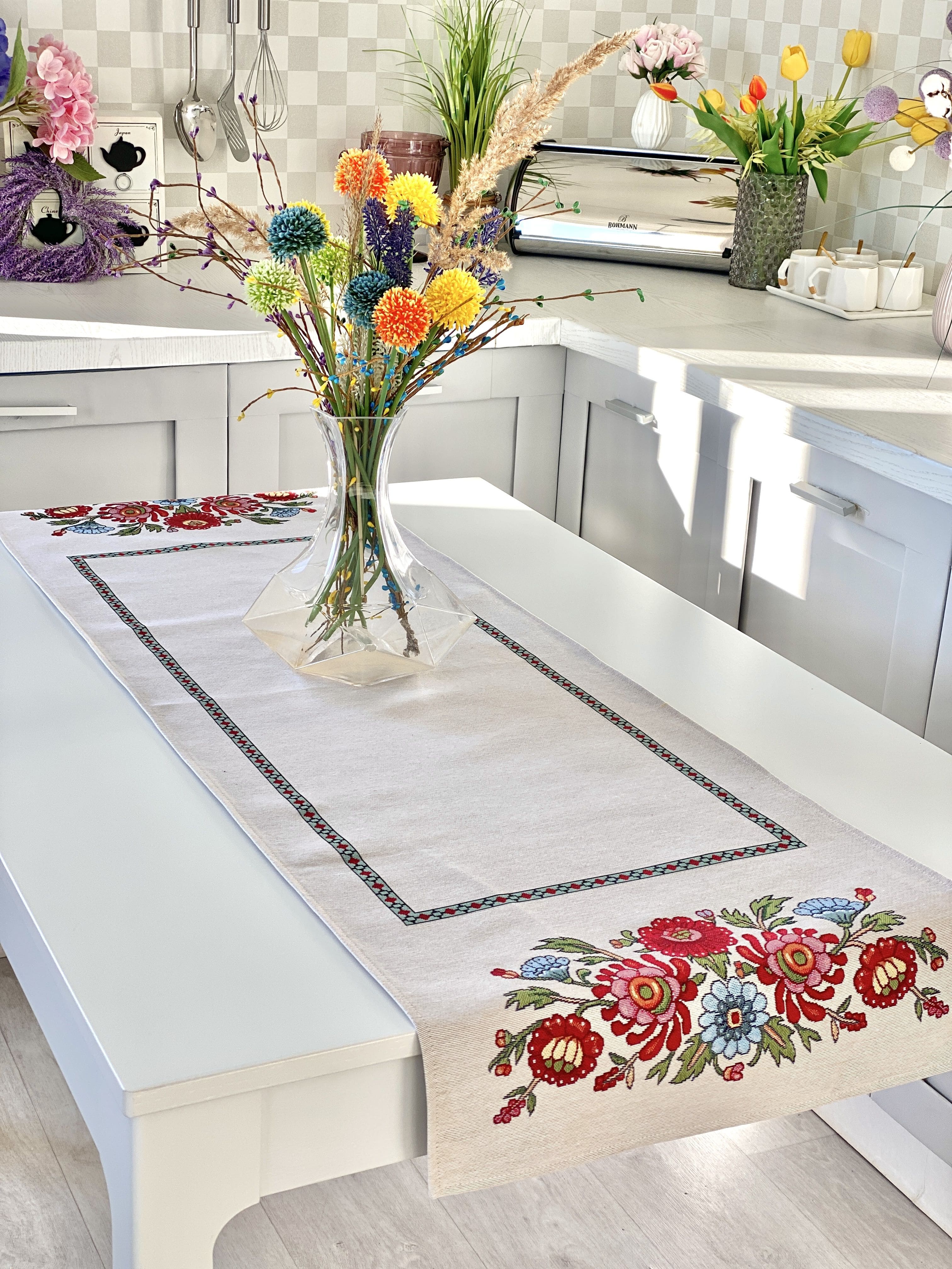 Table Runner «Folk Floral» - Premium Tapestry - Textile4Family