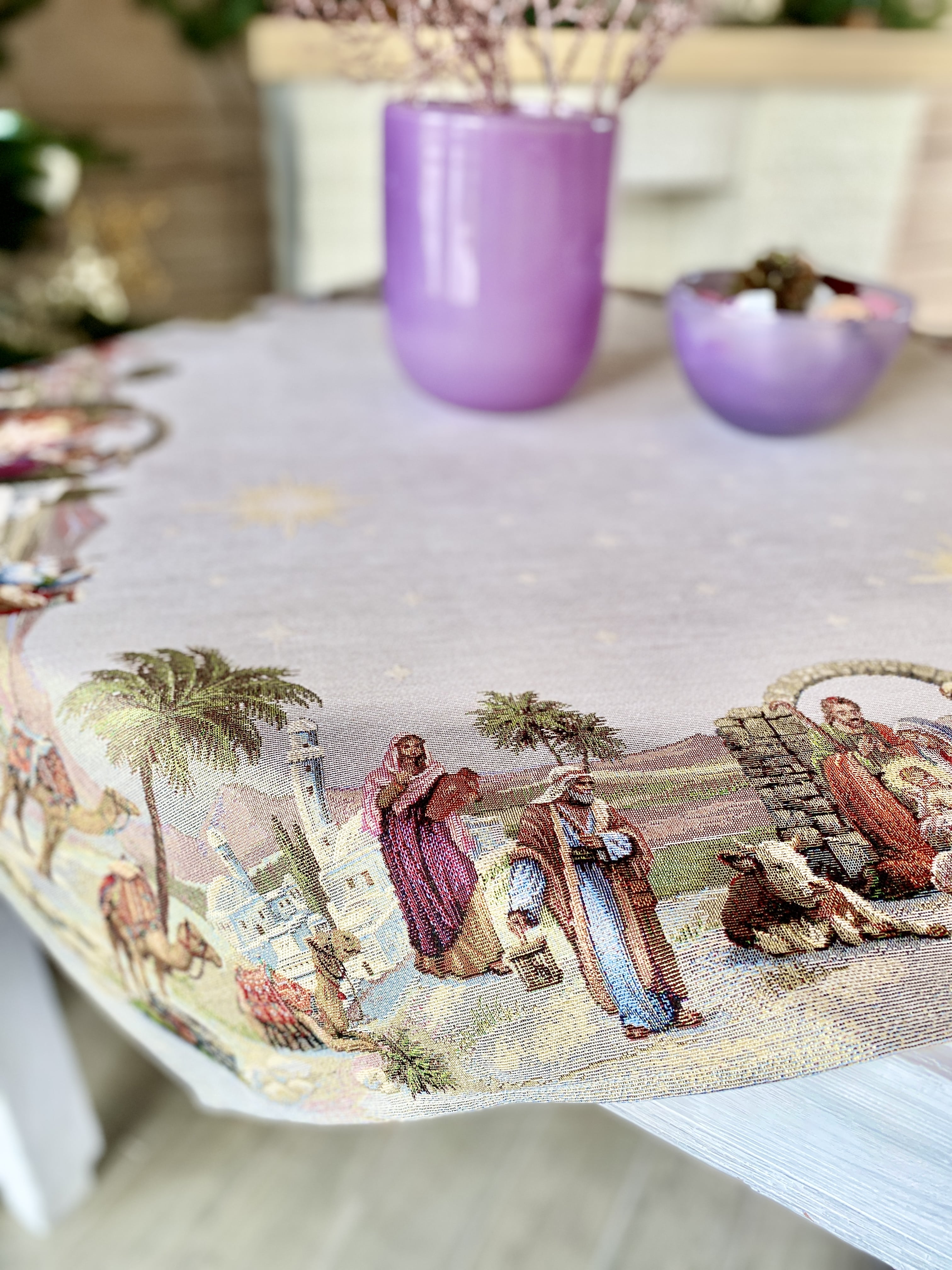 Christmas Tapestry Tablecloth Nativity With Golden Thread Christmas tapestry tablecloth nativity with golden thread