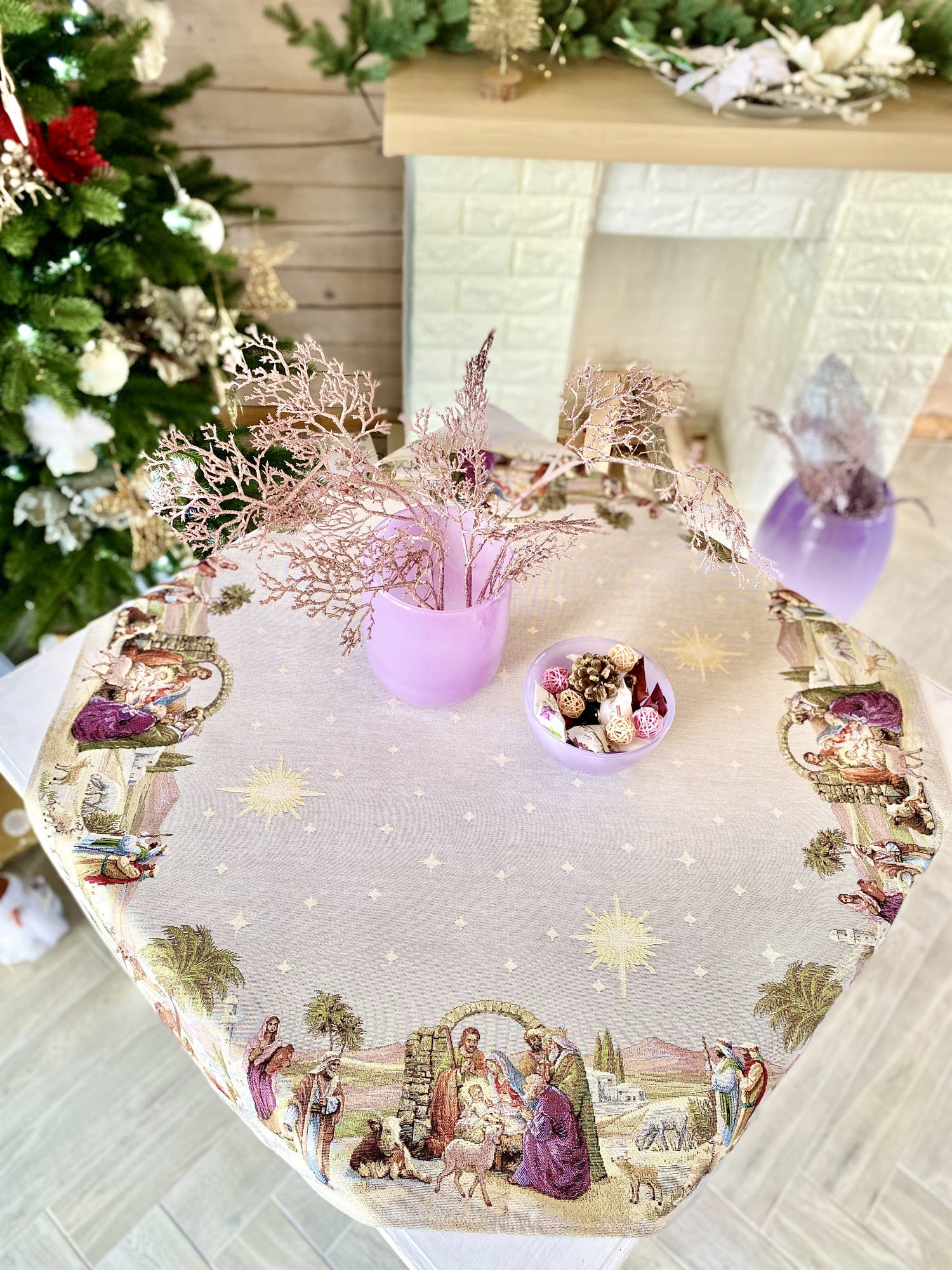 Christmas tapestry tablecloth «Nativity» with golden thread Limaso Textile