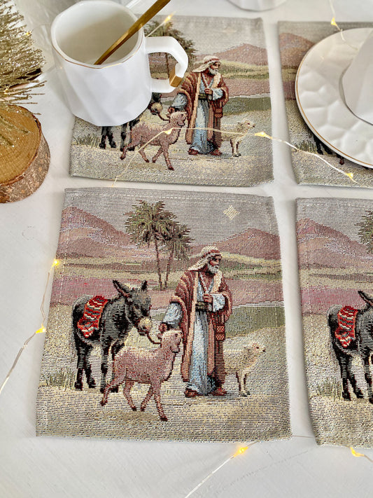 Christmas cup placemat «Nativity» with golden thread