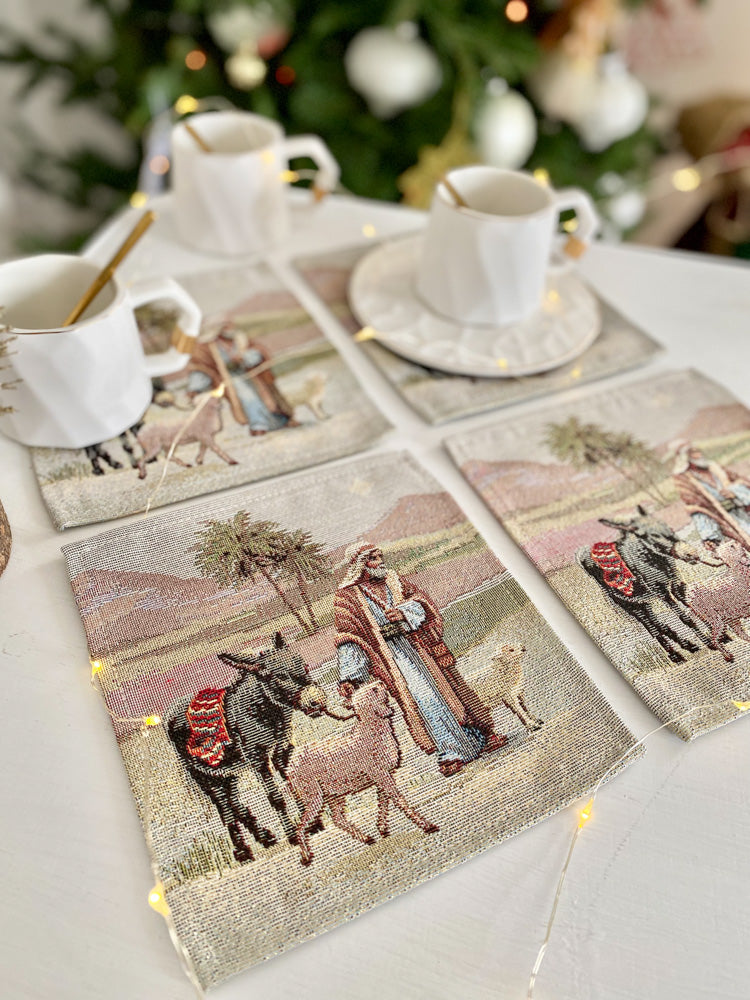 Christmas cup placemat «Nativity» with golden thread Limaso Textile