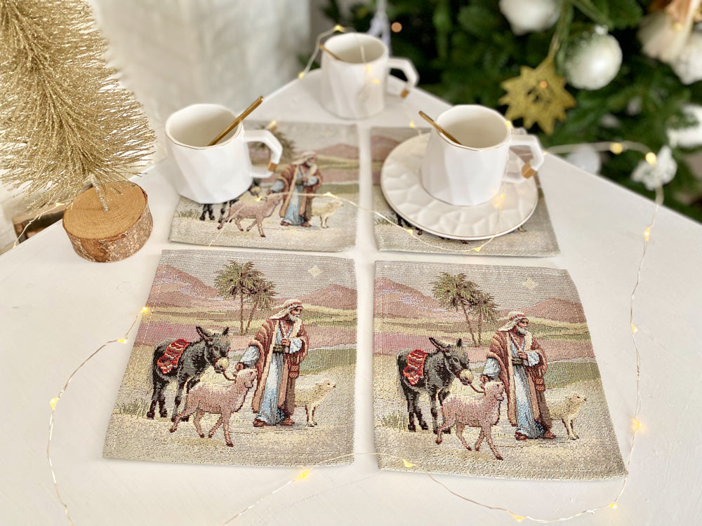 Christmas cup placemat «Nativity» with golden thread Limaso Textile