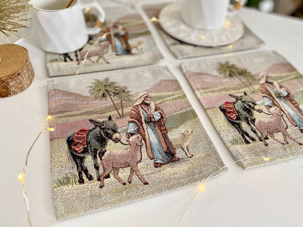 Christmas cup placemat «Nativity» with golden thread Limaso Textile