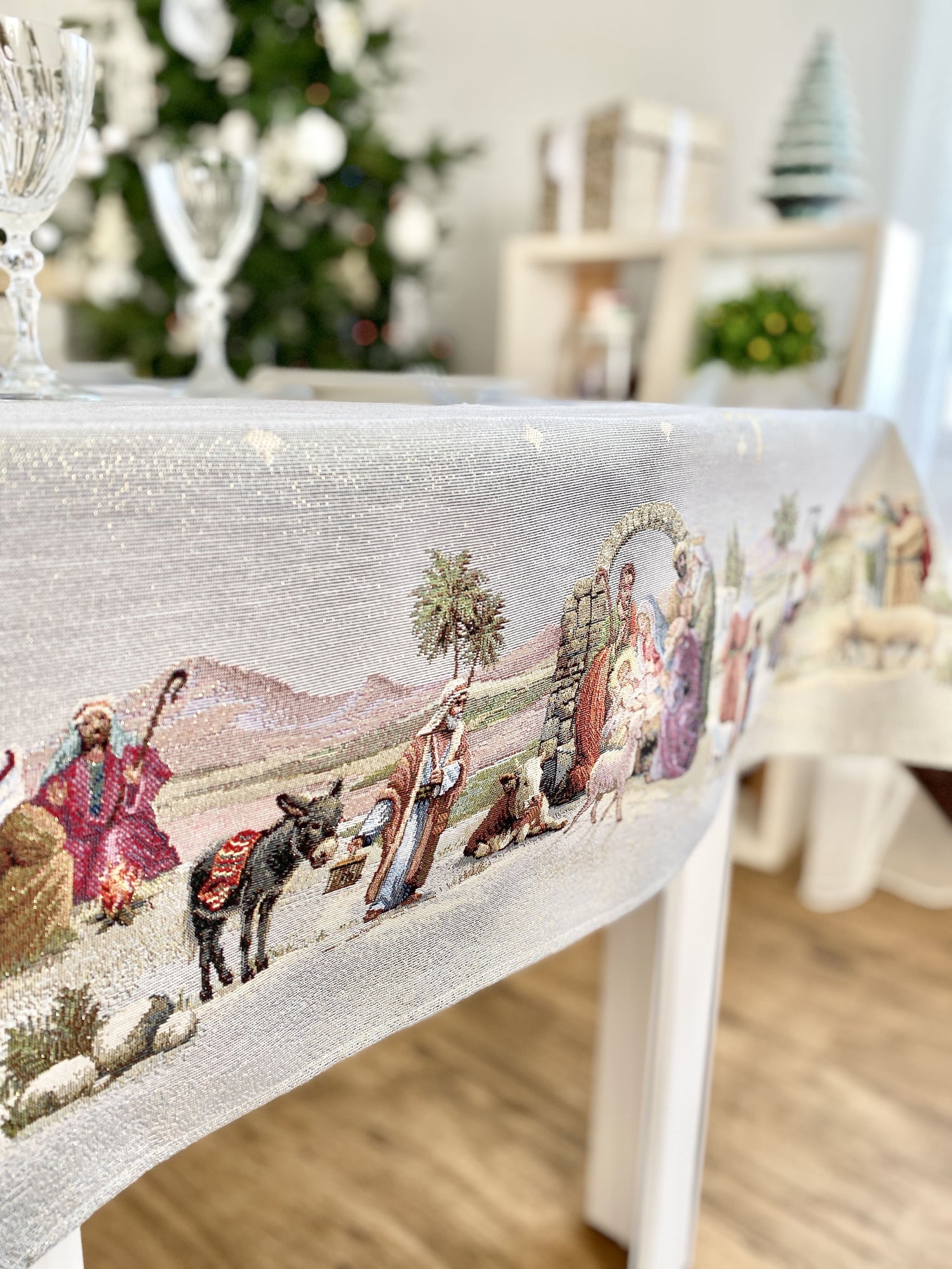Christmas tapestry tablecloth «Nativity» with golden thread Limaso Textile