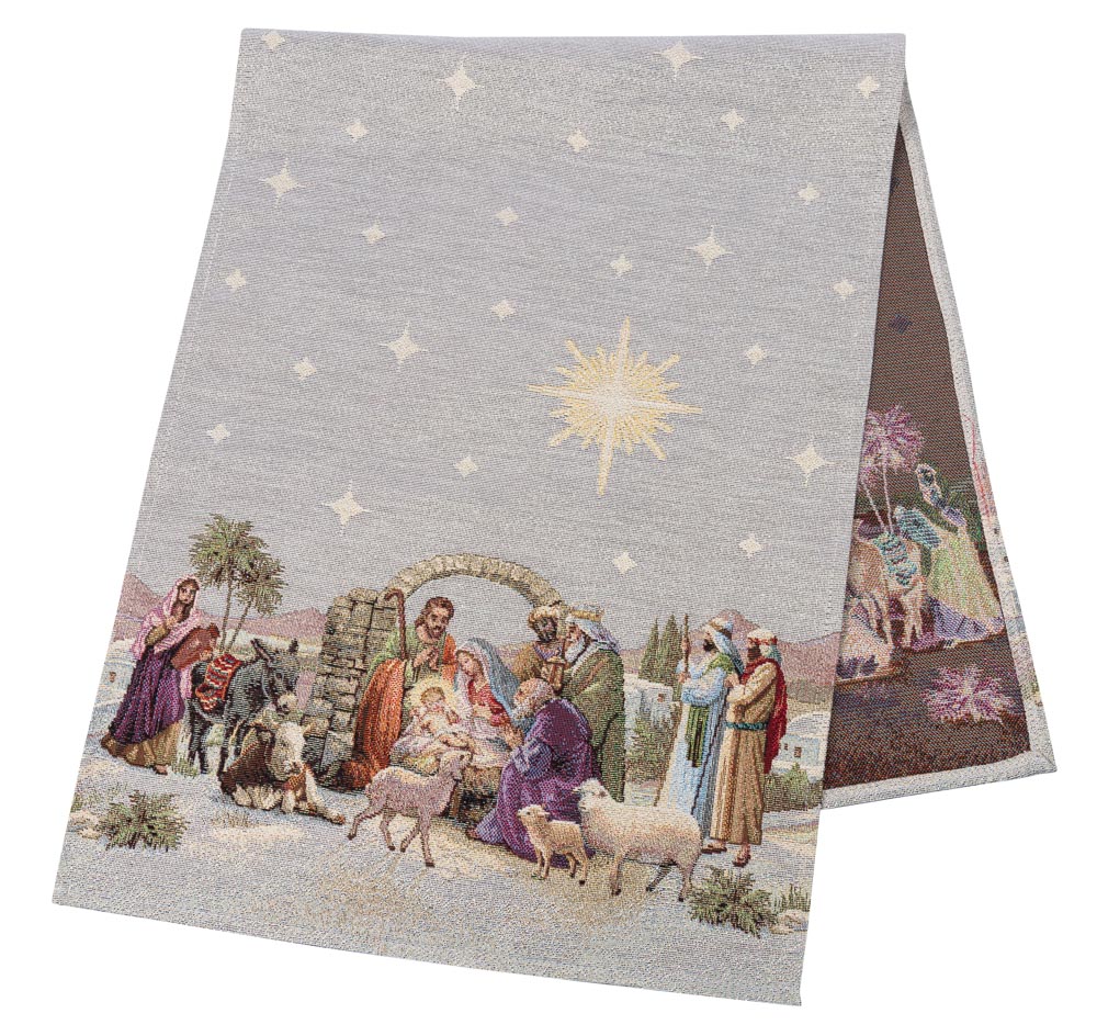 Christmas Tapestry Table runner «Nativity» with golden thread Limaso Textile