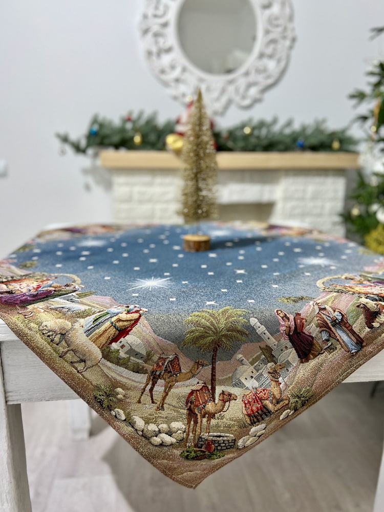 Christmas tapestry tablecloth «Nativity scene» with golden thread Limaso Textile