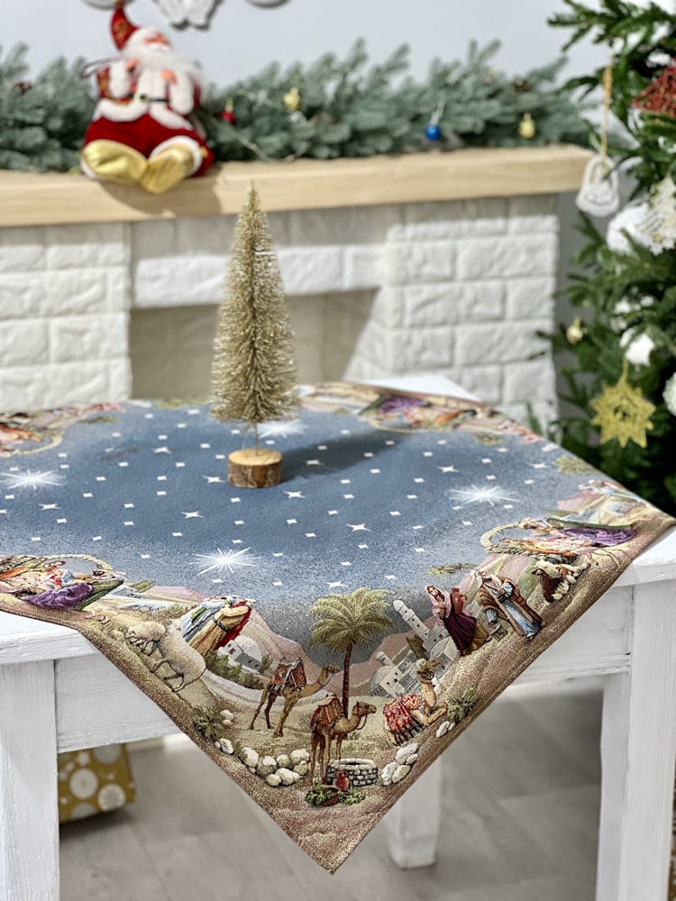 Christmas tapestry tablecloth «Nativity scene» with golden thread Limaso Textile