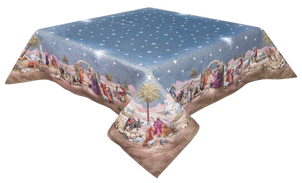 Christmas tapestry tablecloth «Nativity scene» with golden thread Limaso Textile