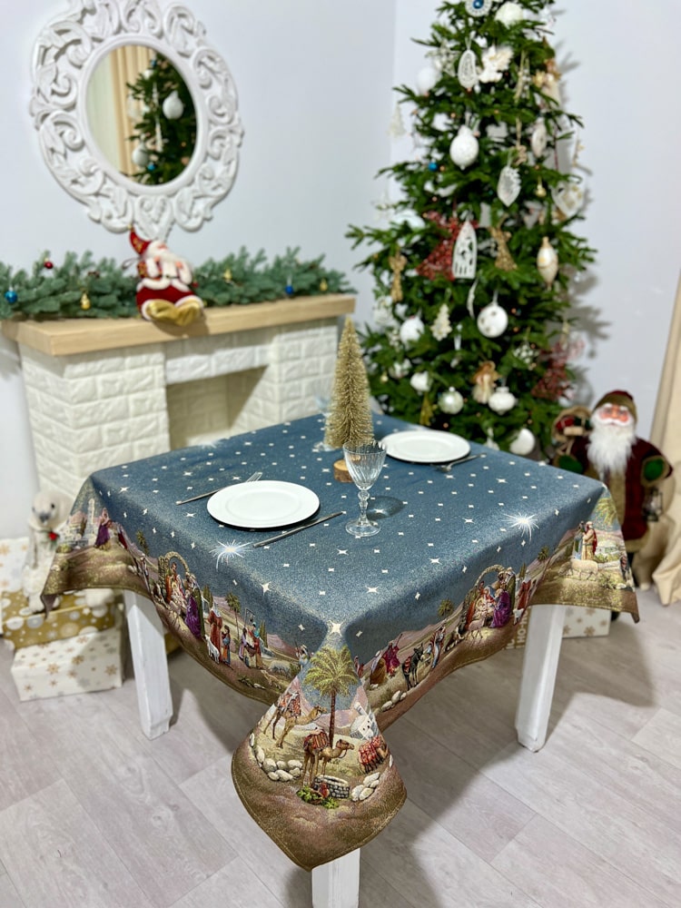 Christmas tapestry tablecloth «Nativity scene» with golden thread