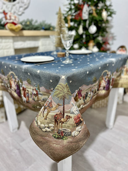 Christmas tapestry tablecloth «Nativity scene» with golden thread Limaso Textile