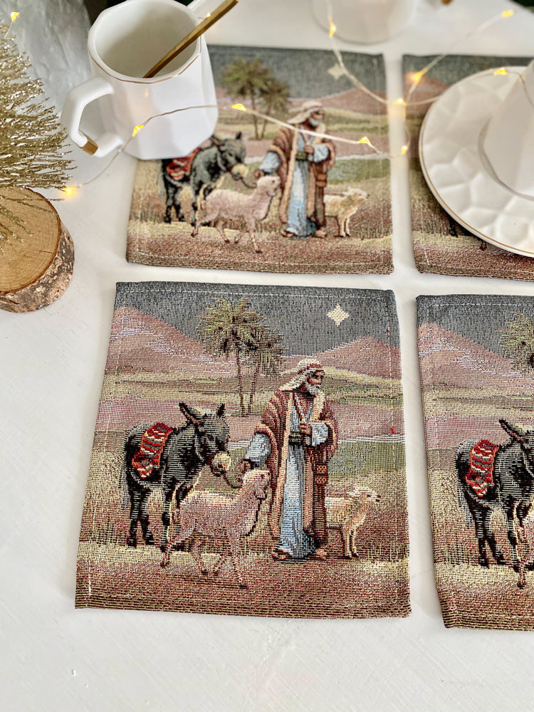 Christmas cup placemats «Nativity scene» with golden thread