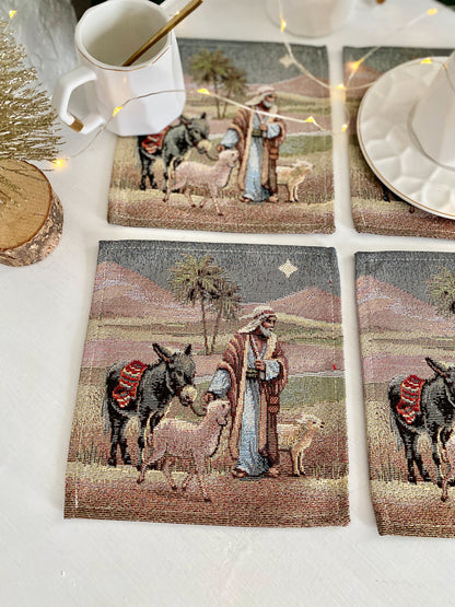 Christmas cup placemats «Nativity scene» with golden thread