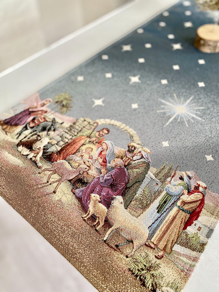 Christmas Tapestry Table runner «Nativity scene» with golden thread Limaso Textile