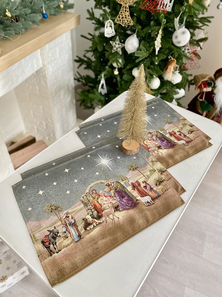 Christmas tapestry Placemats «Nativity scene» with golden thread Limaso Textile