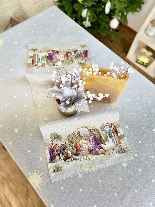 Christmas Tapestry Table runner «Nativity» with golden thread