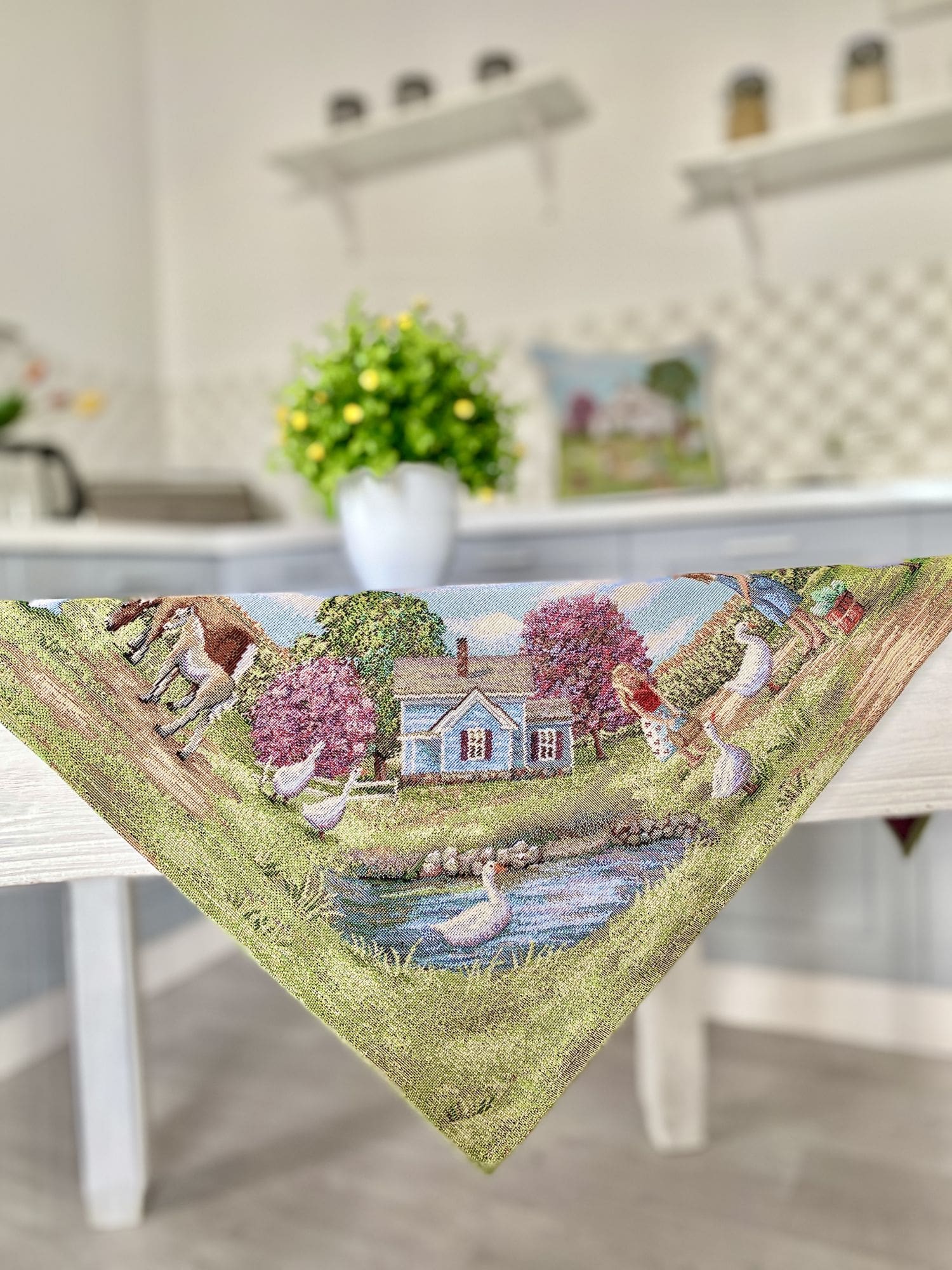 Small tapestry tablecloth «Village» Limaso Textile