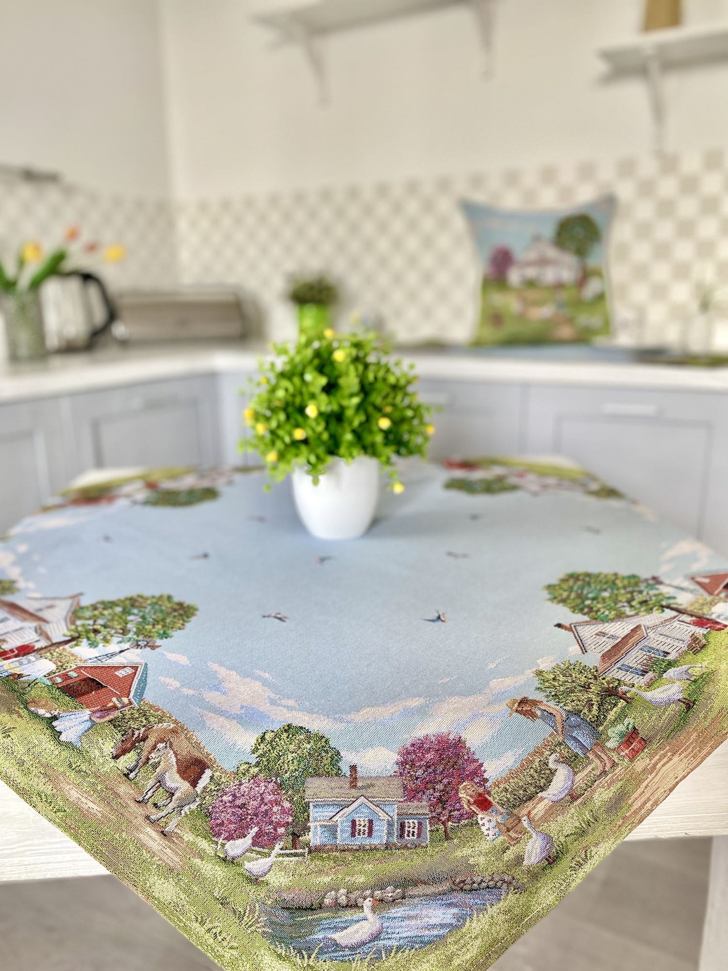 Small tapestry tablecloth «Village» Limaso Textile