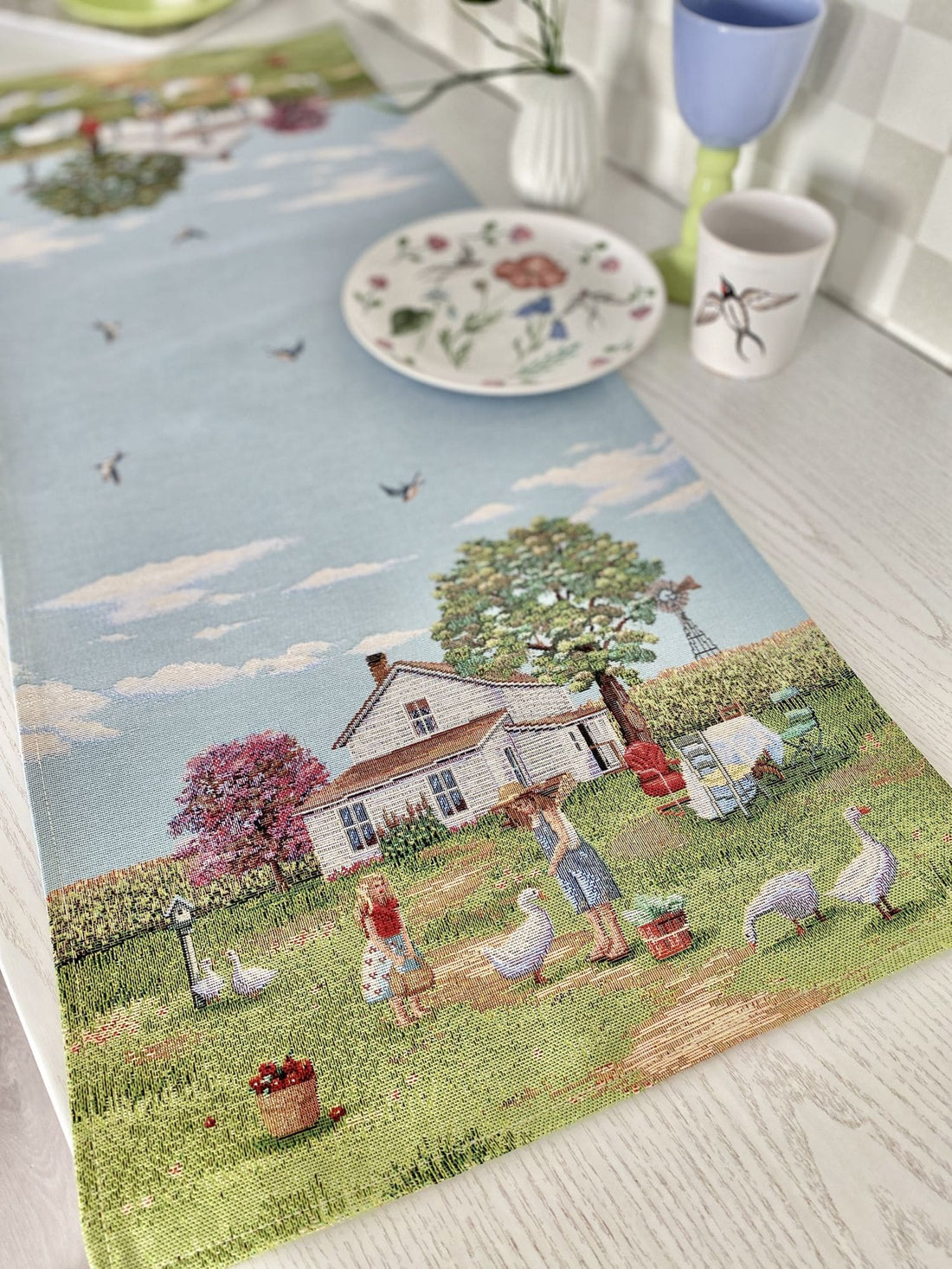 Tapestry table runner «Village» Limaso Textile