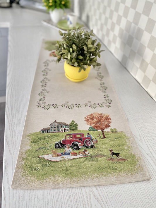 Tapestry table runner «Family picnic»