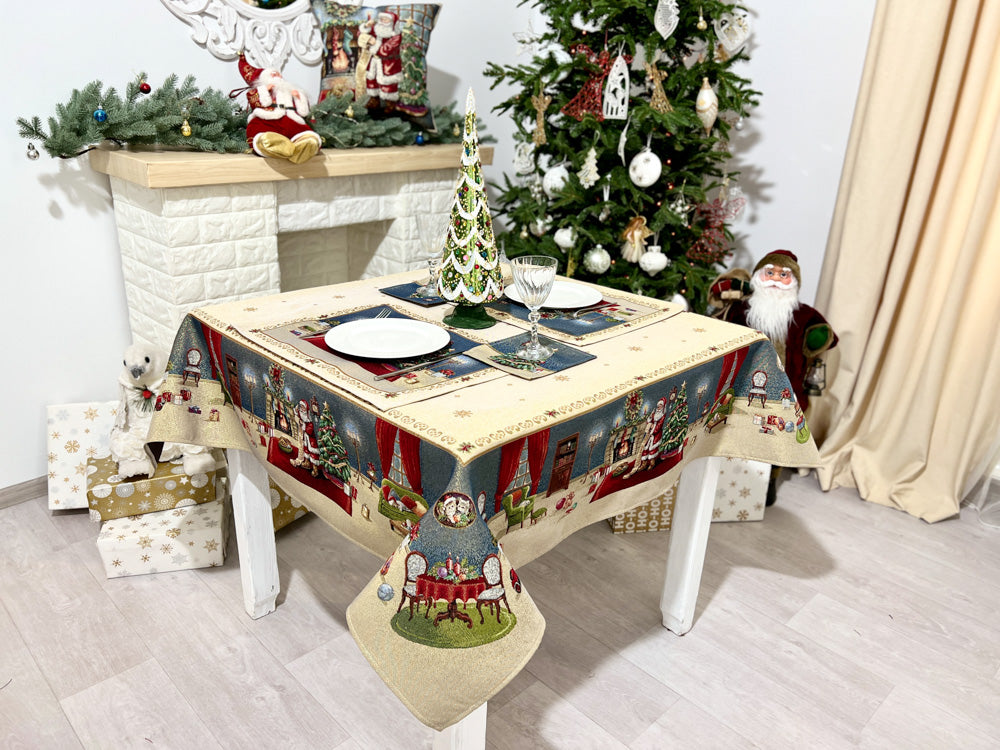 Christmas tapestry tablecloth «Letter for Santa» with golden thread Limaso Textile
