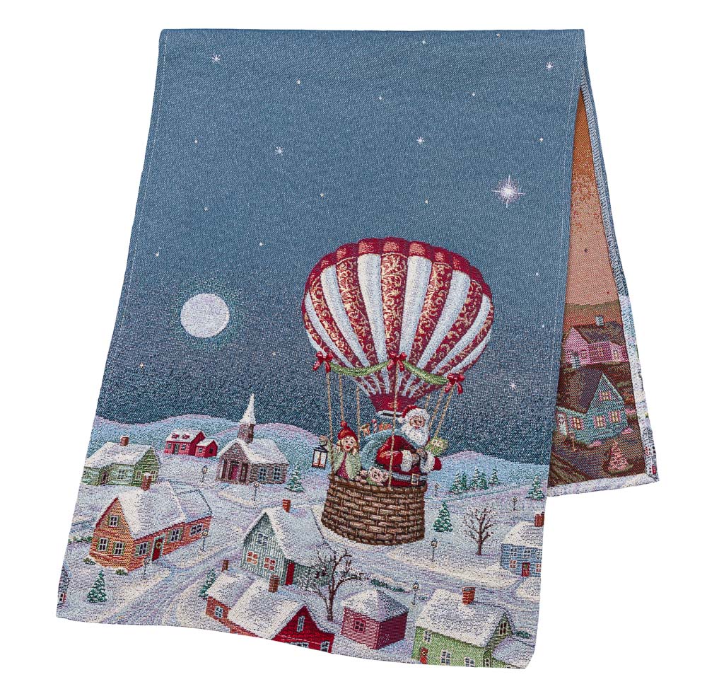 Christmas Tapestry Table runner «Holiday Flight» with silver thread Limaso Textile