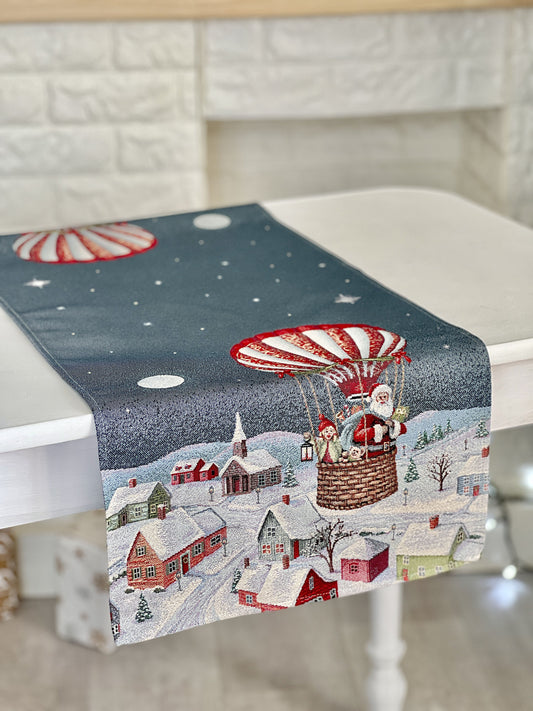 Christmas Tapestry Table runner «Holiday Flight» with silver thread