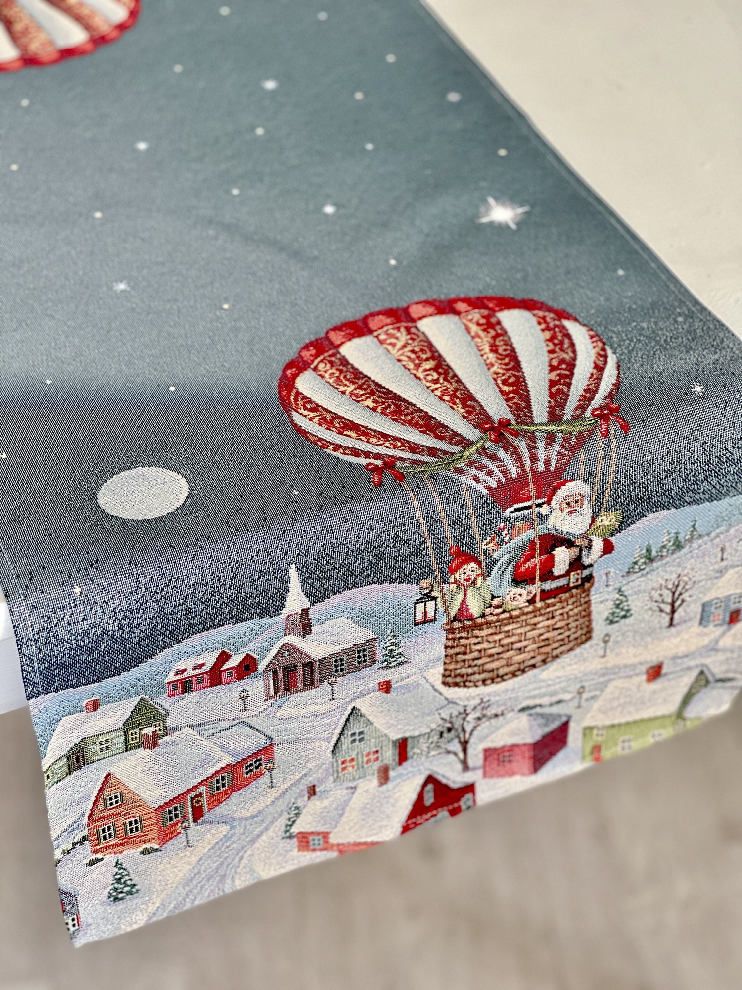 Christmas Tapestry Table runner «Holiday Flight» with silver thread Limaso Textile