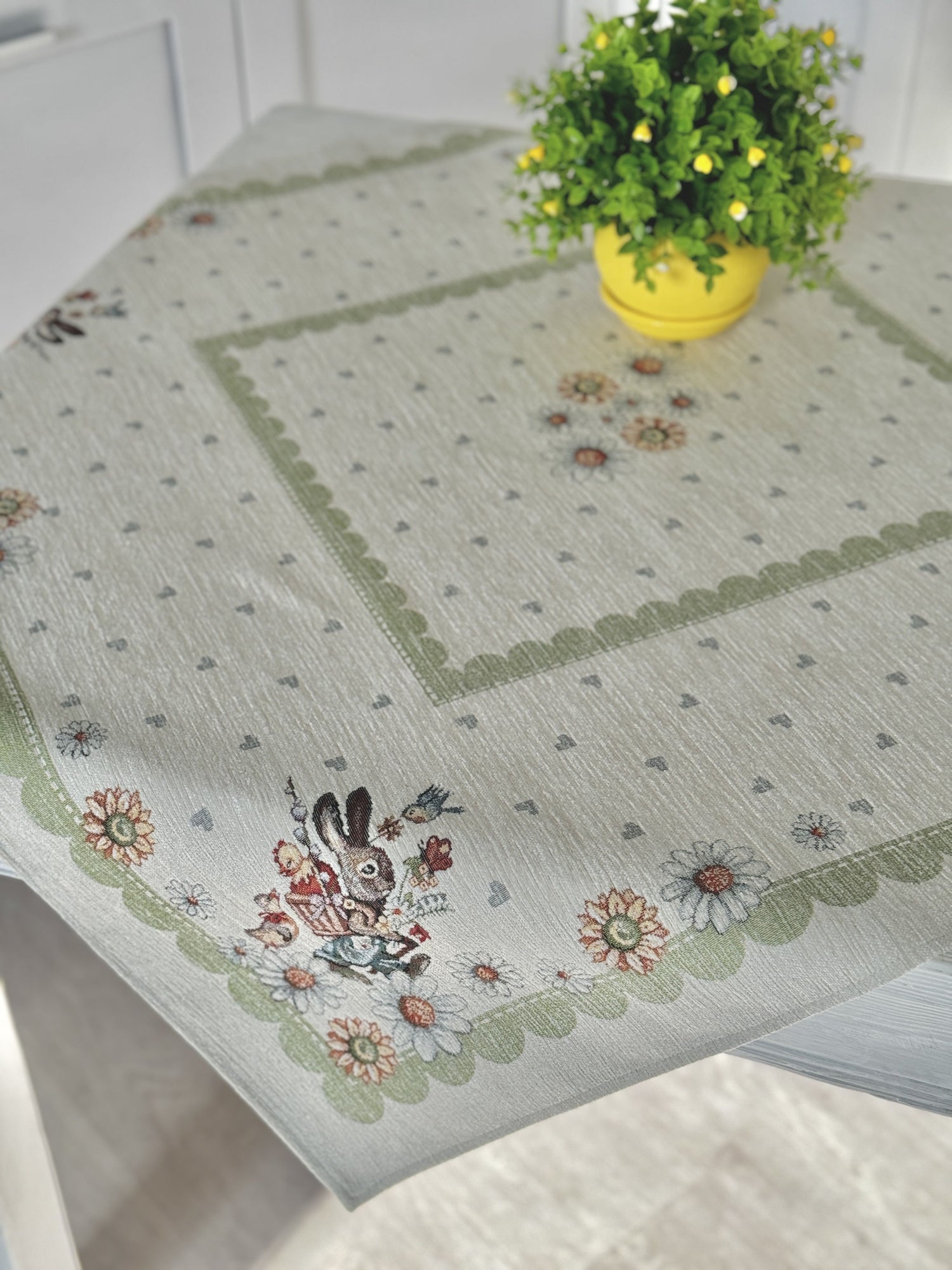 Easter tapestry tablecloth «Bunny in daisies» with microfibre
