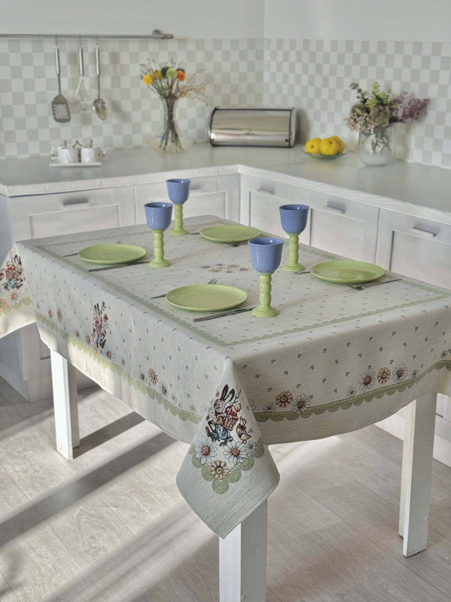 Easter tapestry tablecloth «Bunny in daisies» with microfibre Limaso Textile