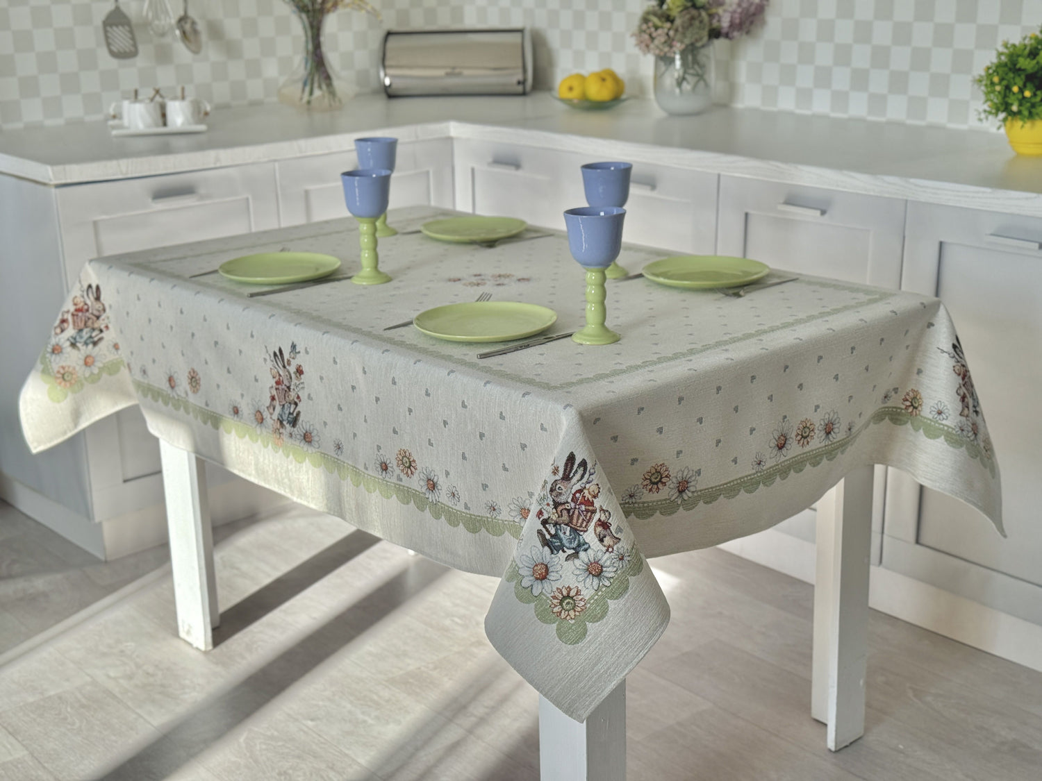 Easter tapestry tablecloth «Bunny in daisies» with microfibre Limaso Textile