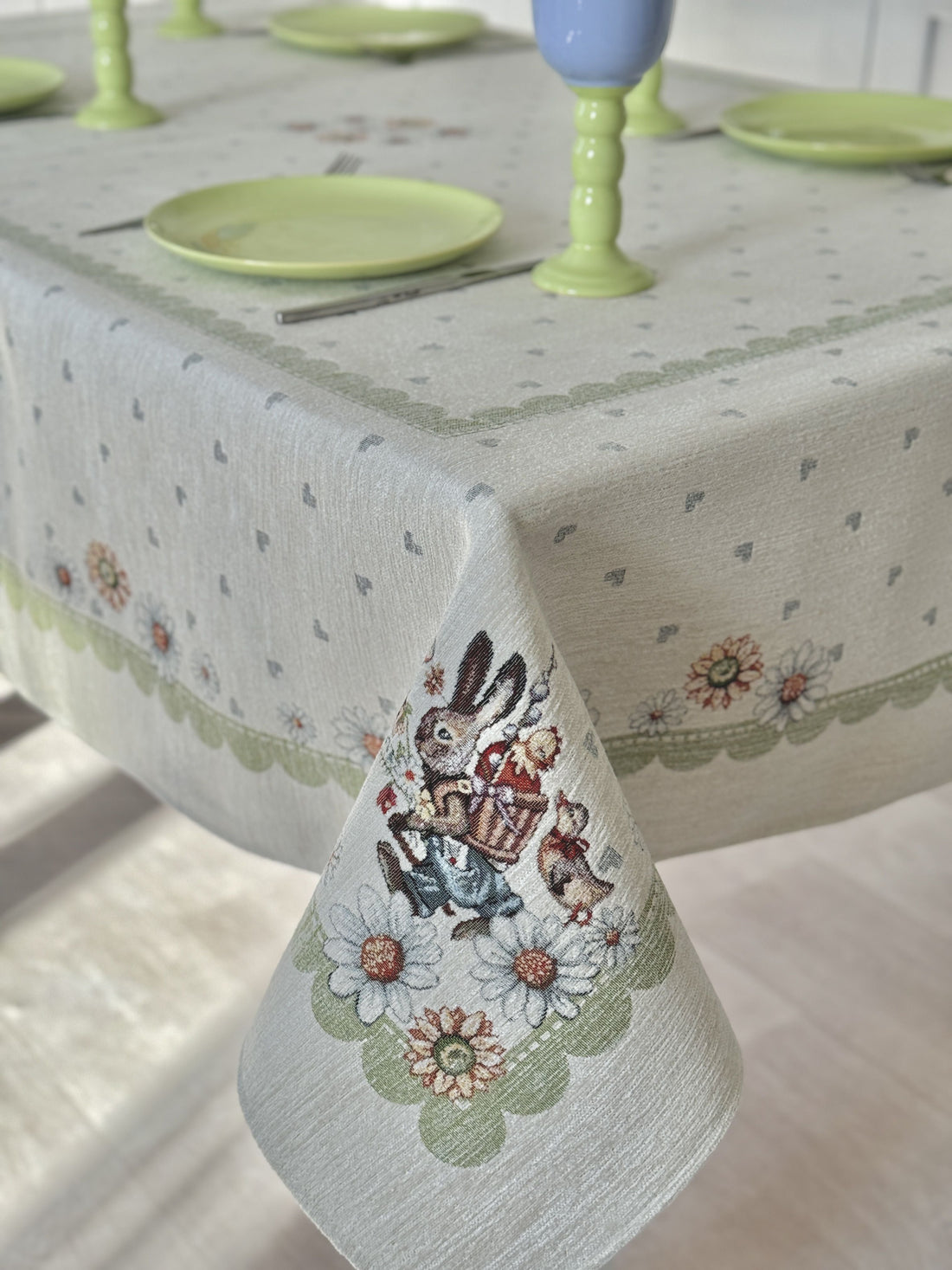 Easter tapestry tablecloth «Bunny in daisies» with microfibre Limaso Textile