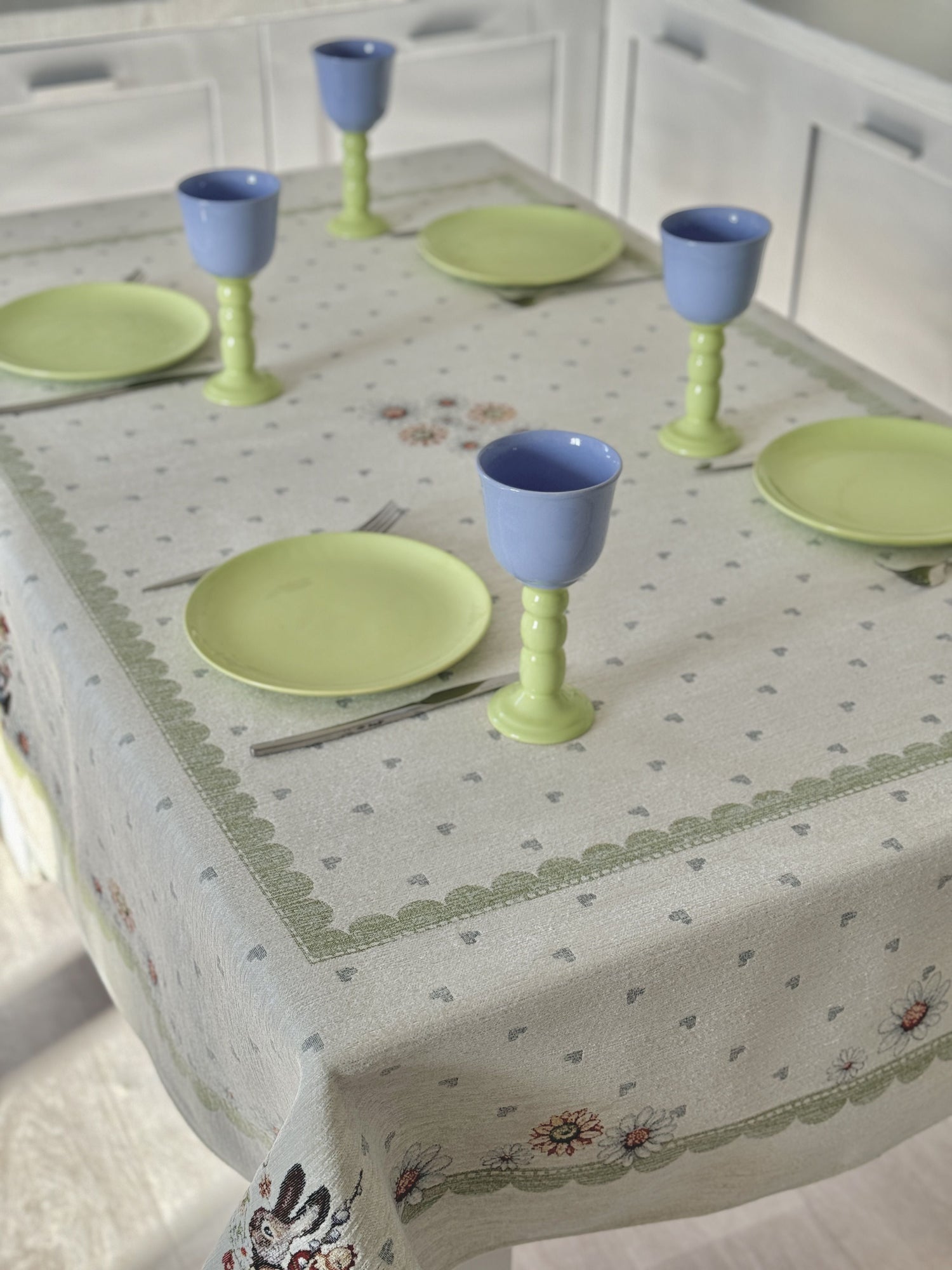 Easter tapestry tablecloth «Bunny in daisies» with microfibre Limaso Textile