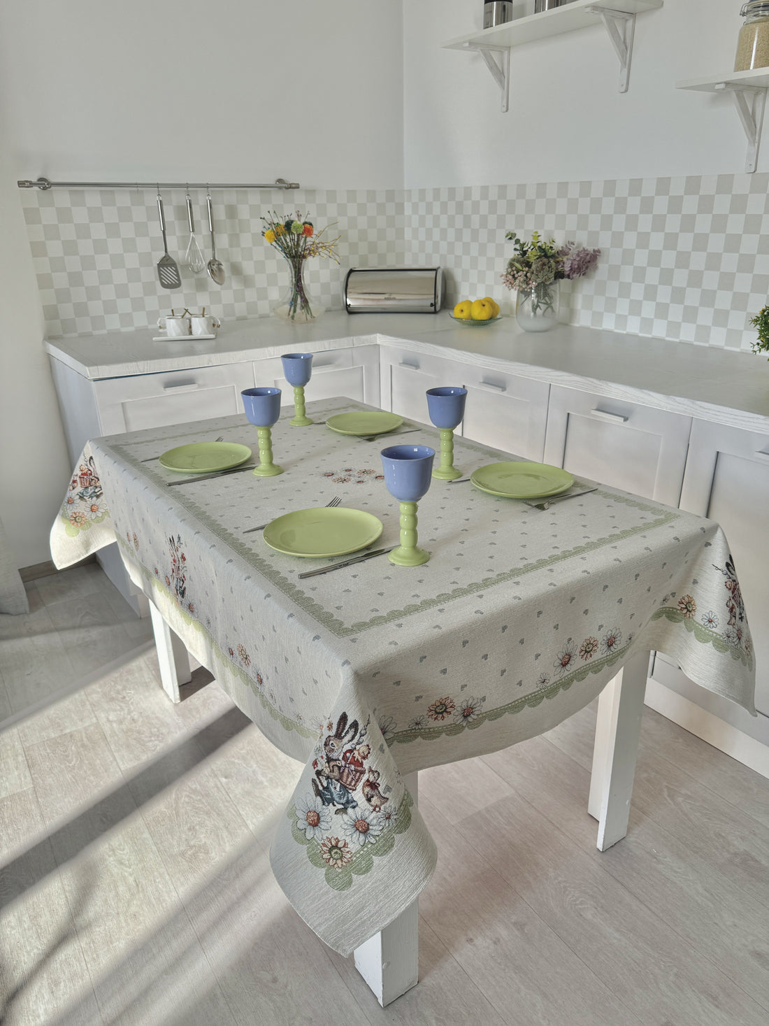 Easter tapestry tablecloth «Bunny in daisies» with microfibre