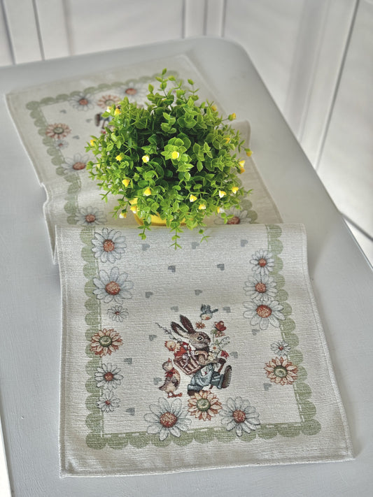 Easter tapestry table runner «Bunny in daisies» with microfibre