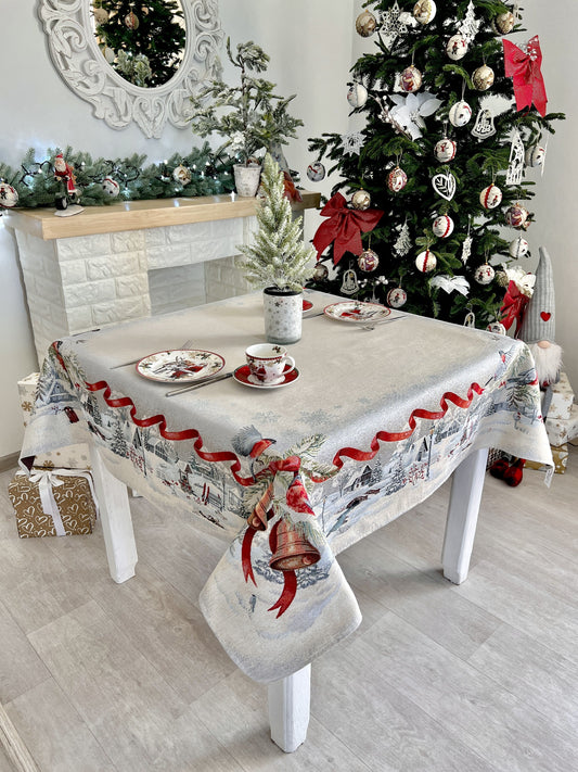 Christmas tapestry tablecloth «Christmas News» with silver thread