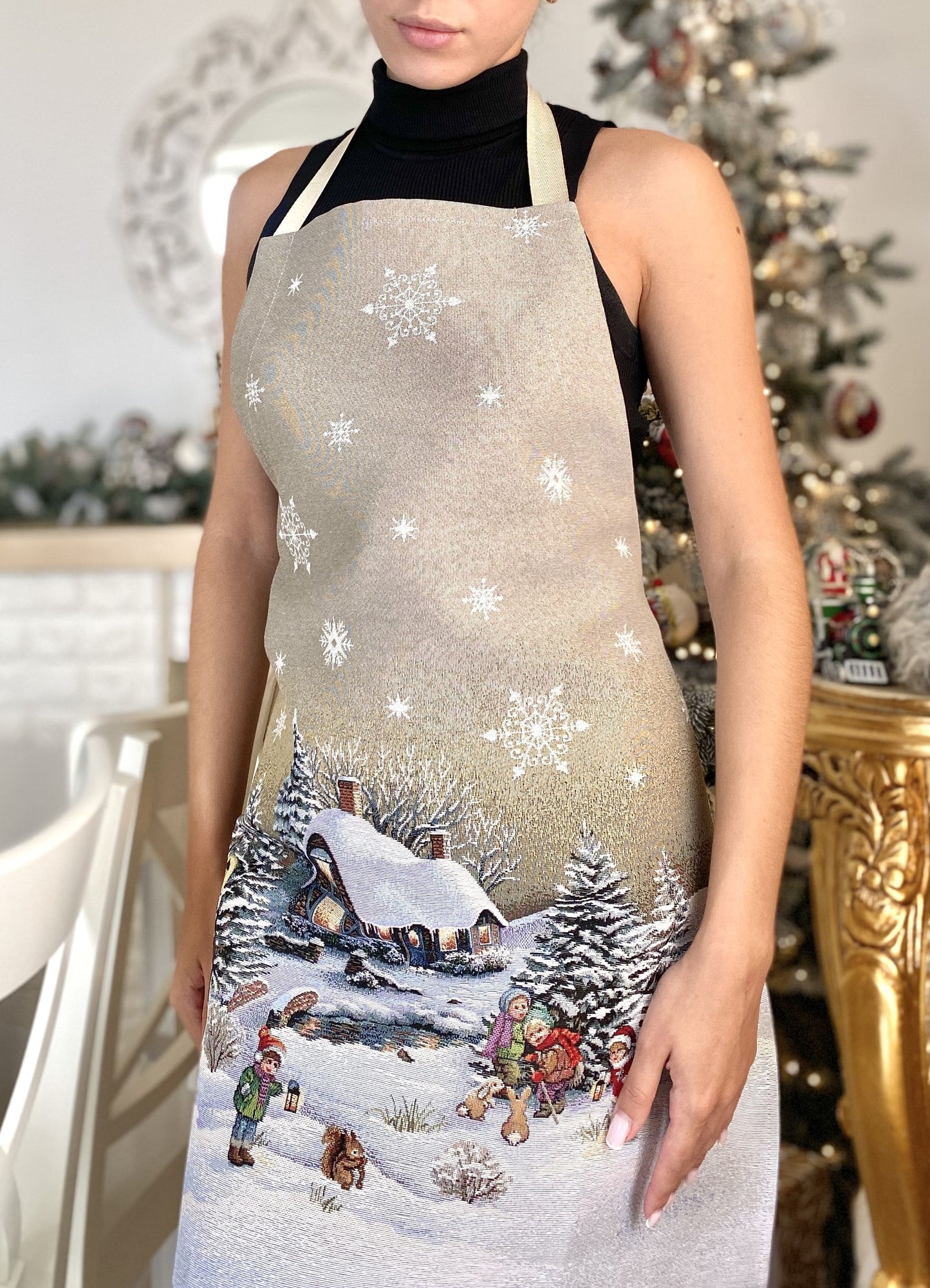 Xmas kitchen apron «Winter Day Magic» without lurex