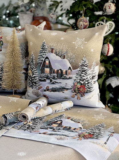 Christmas tapestry cushion cover «Winter Day Magic» without lurex