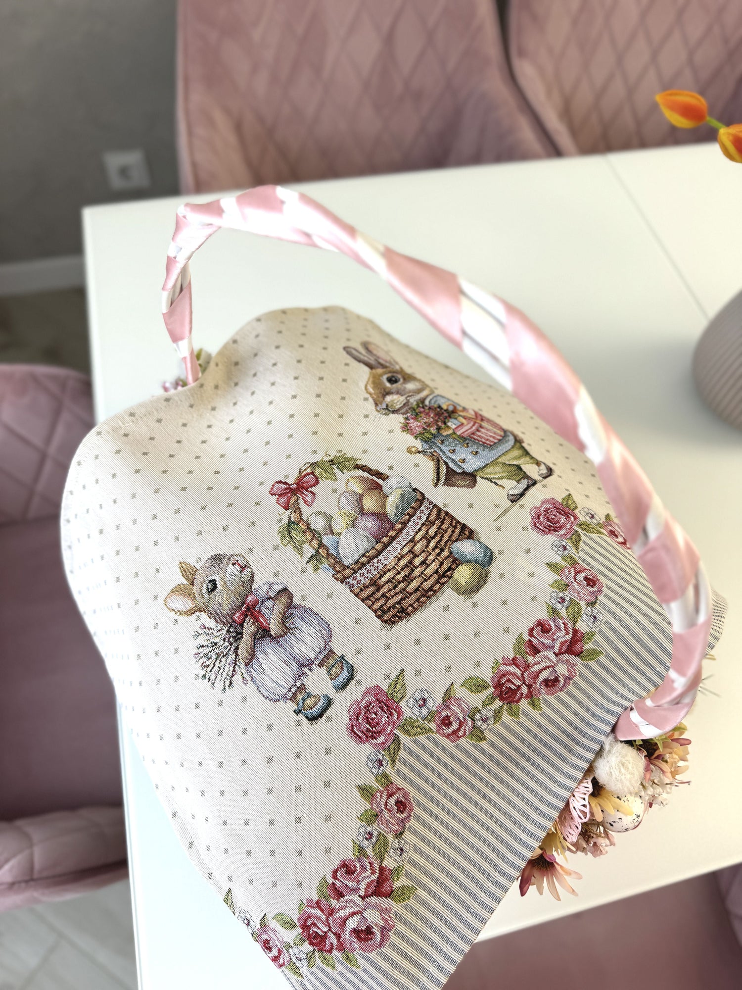 Easter tapestry Placemats set «Bunny in Roses» Limaso Textile