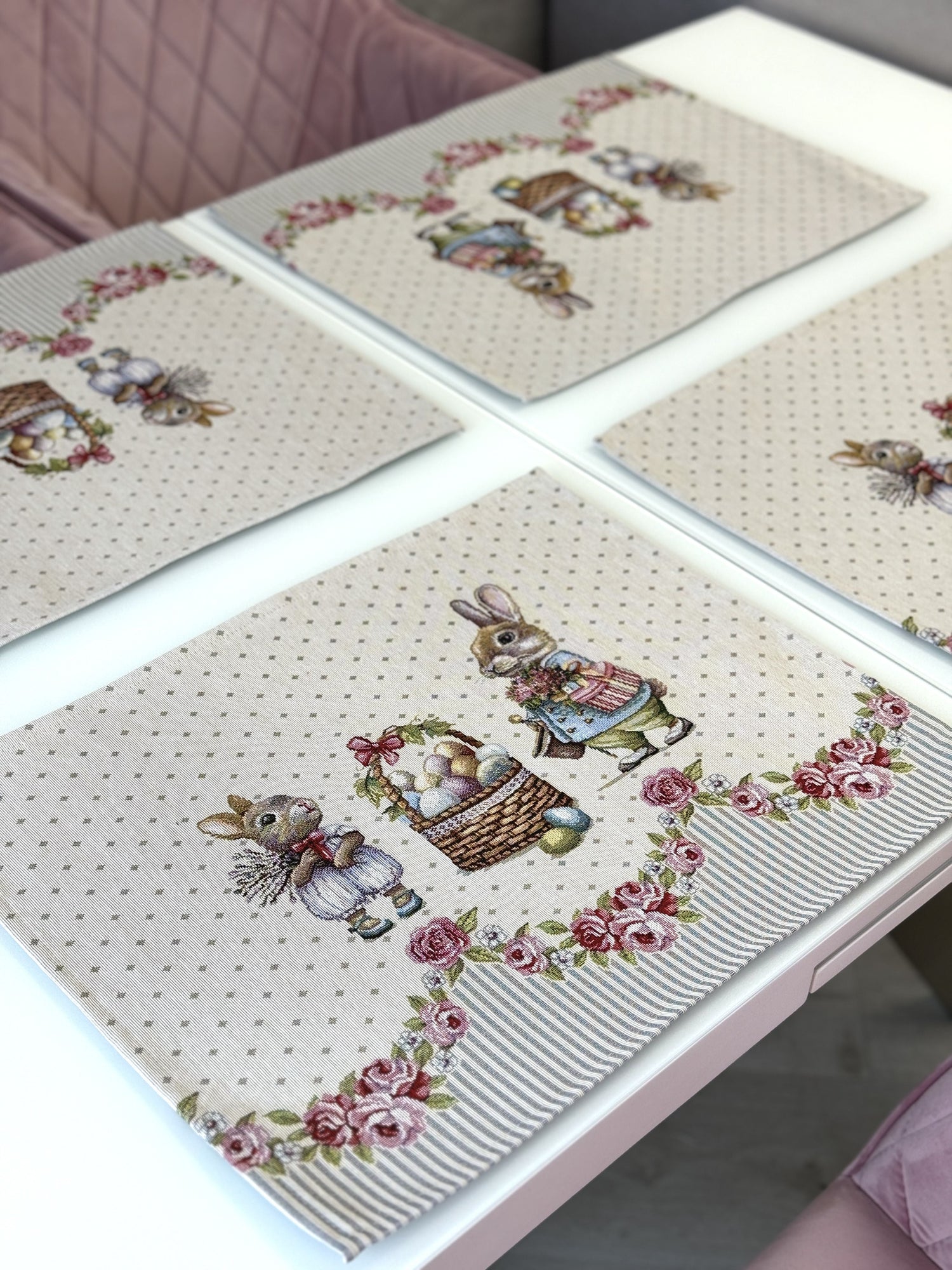 Easter tapestry Placemats set «Bunny in Roses» Limaso Textile