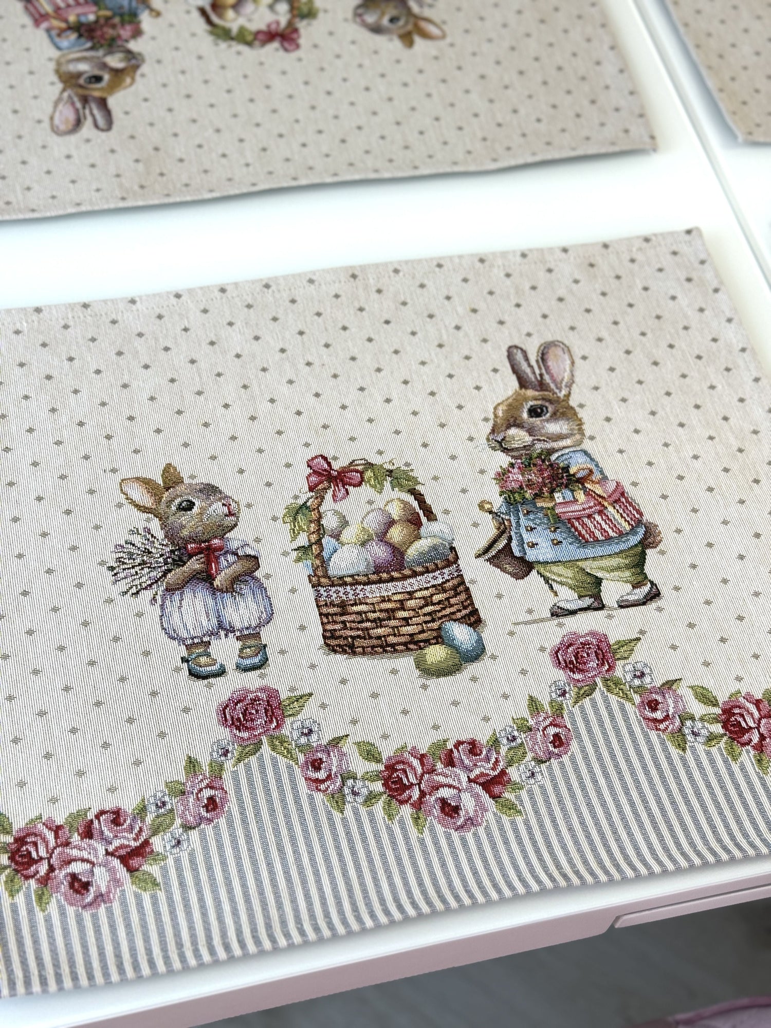 Easter tapestry Placemats set «Bunny in Roses» Limaso Textile