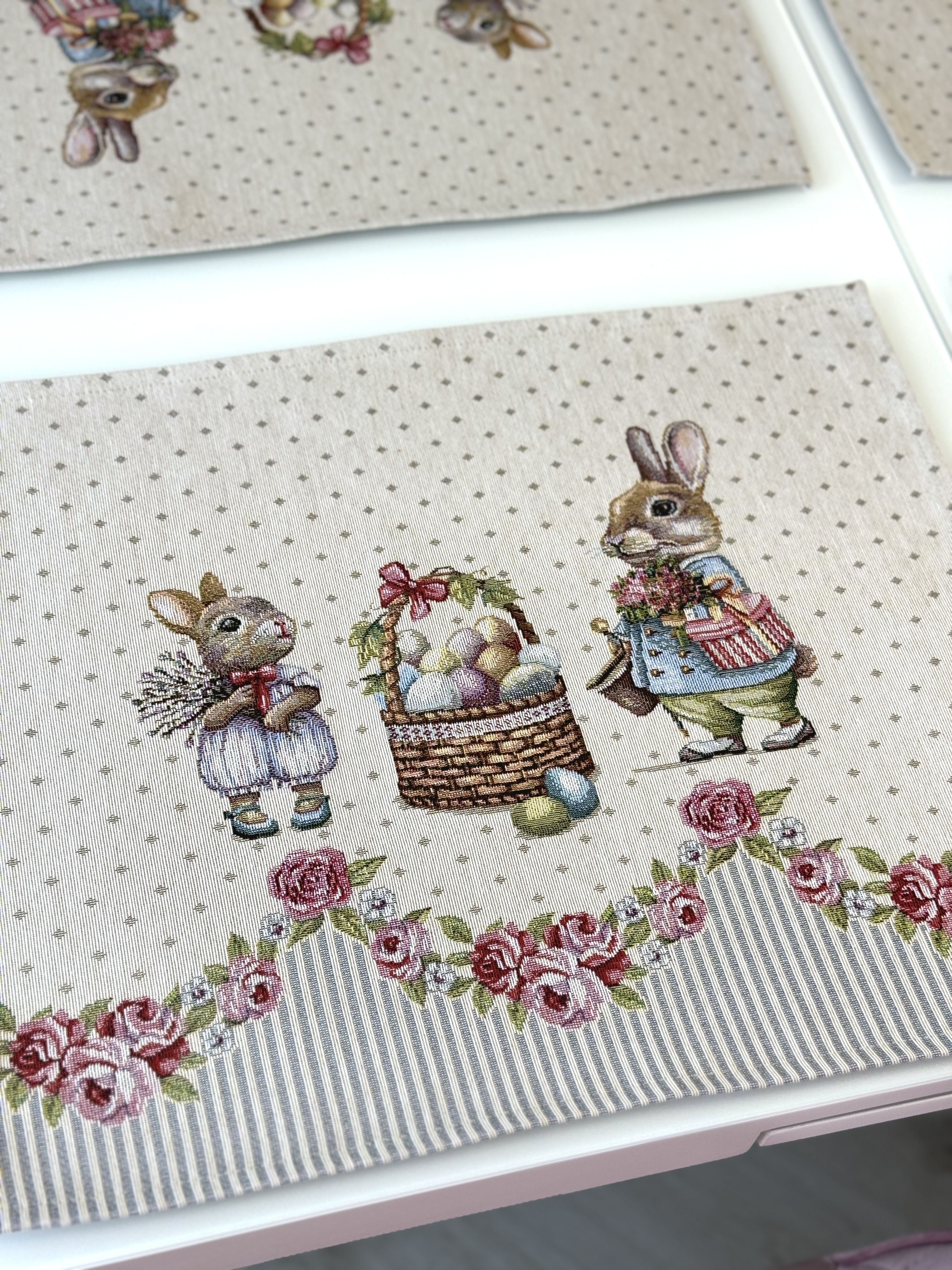 Easter tapestry Placemats set «Bunny in Roses» Limaso Textile