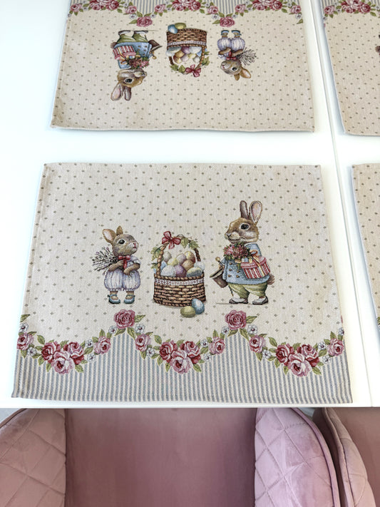 Easter tapestry Placemats set «Bunny in Roses»