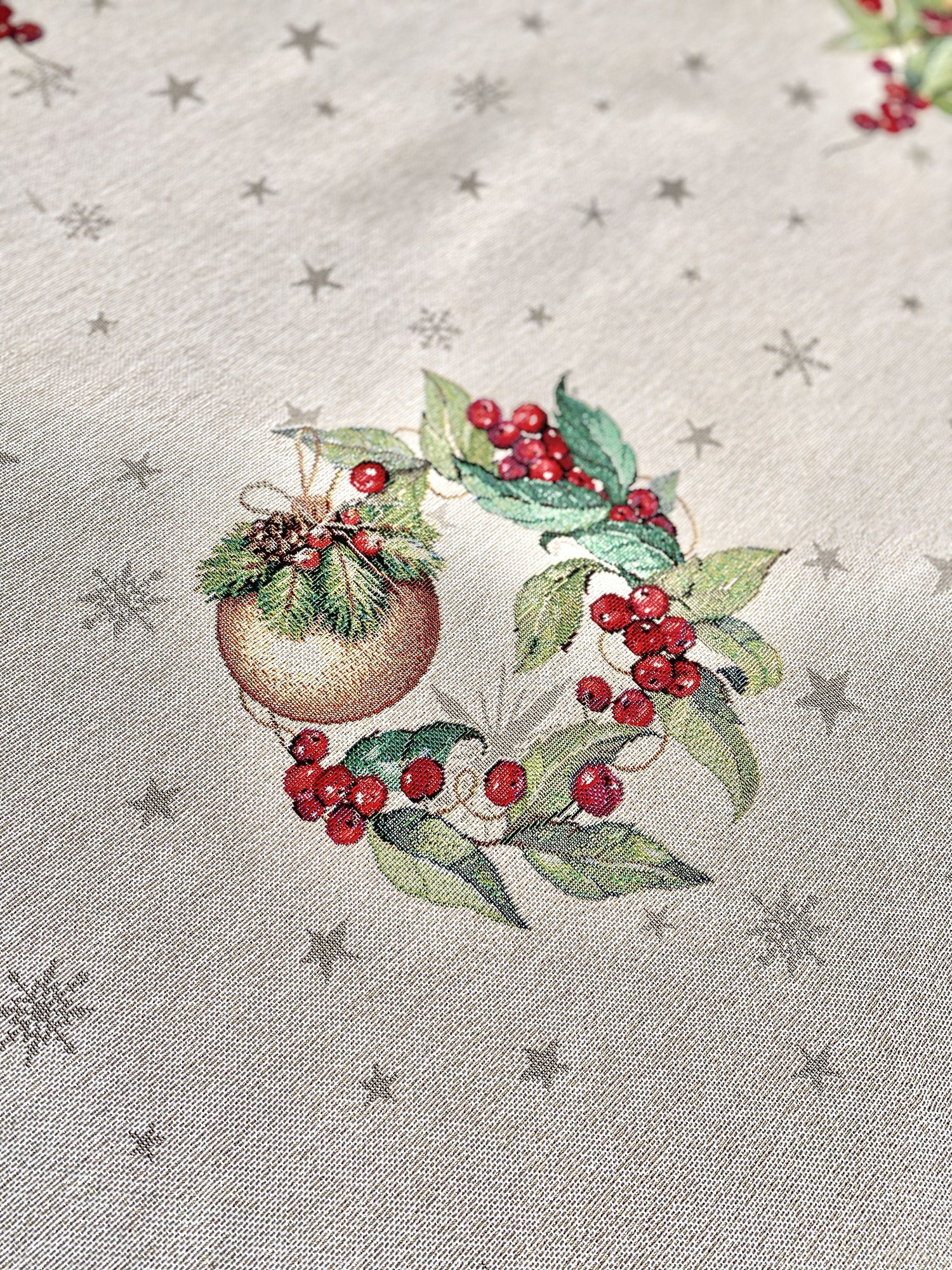 Christmas tapestry tablecloth «Christmas garland» with golden thread Limaso Textile