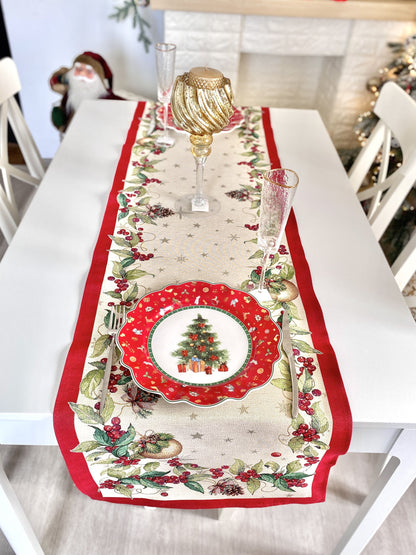 Christmas Tapestry Table runner «Christmas garland» with golden thread