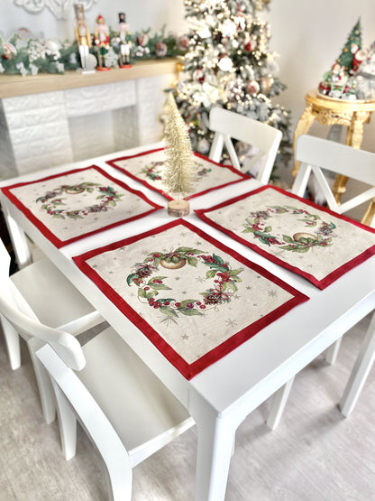 Christmas tapestry Placemats «Christmas garland» with golden thread